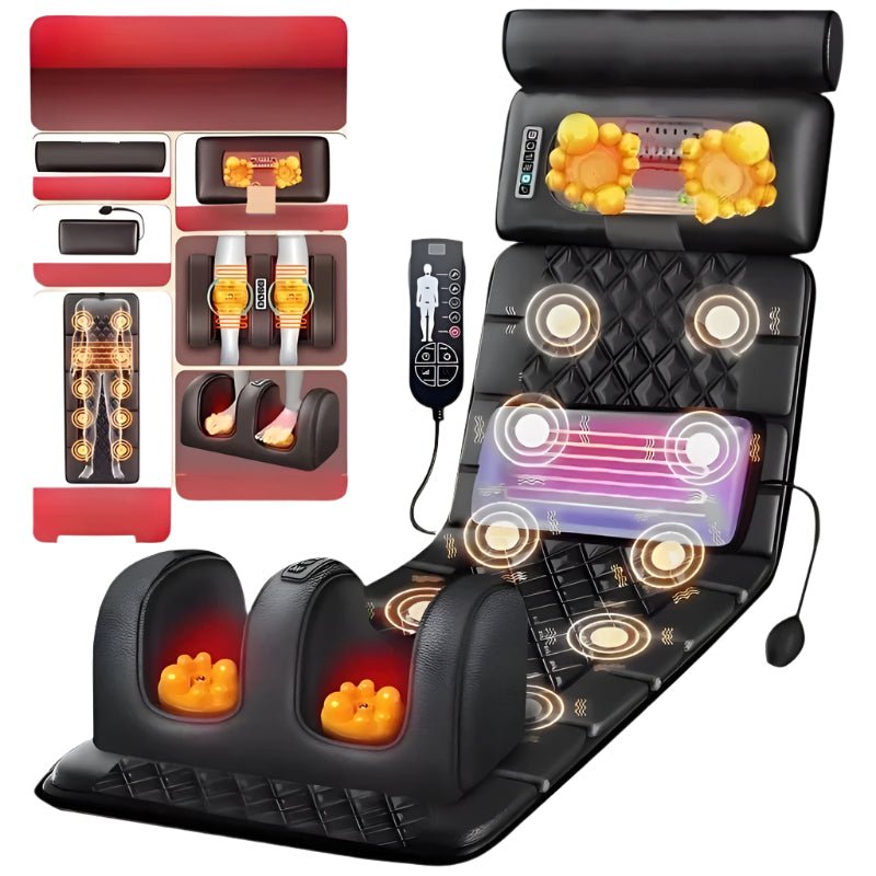 Ultimative Massage-Matte mit 10 Motoren, 9 Massagemodi & 4 Heizstufen – tragbarer Nacken- & Rückenmassager