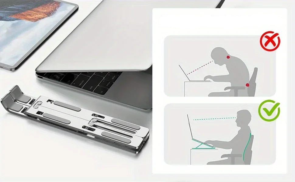 Verstellbarer Aluminium-Laptopständer – 6 Stufen, faltbar, tragbar, mit verbessertem Belüftungsdesign für 8–16” Laptops
