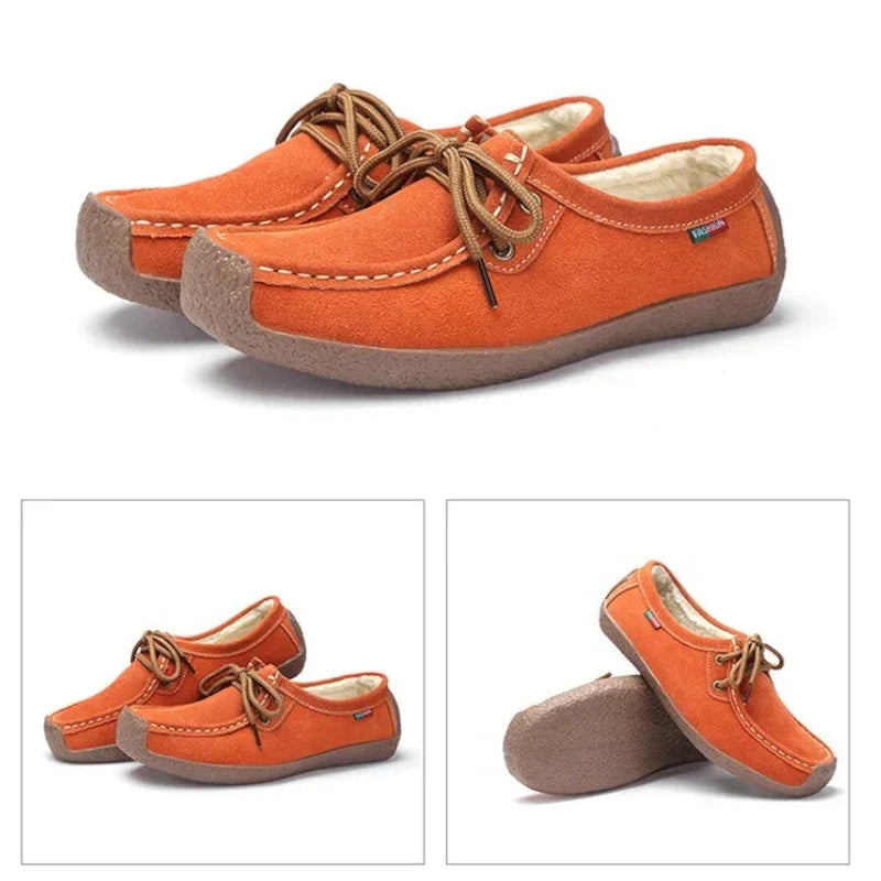 Orthopädischer Mokassin für Damen aus Wildleder mit Schnürsenkeln