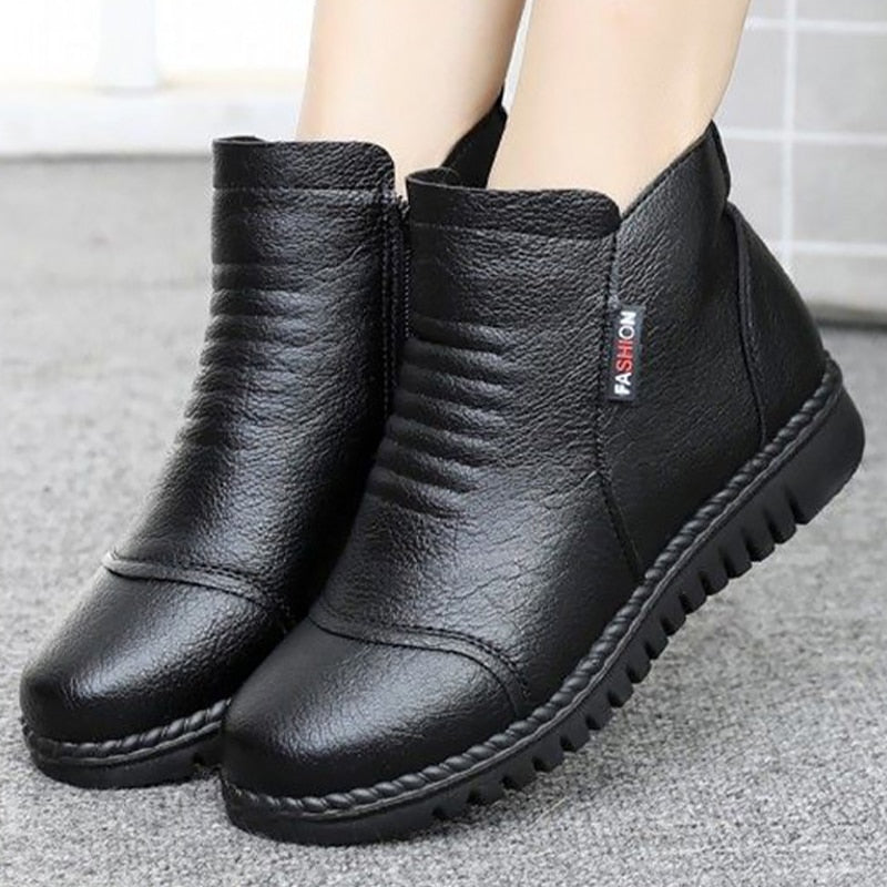 Vintage-Schneestiefel aus Leder für Damen