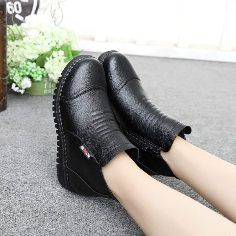 Vintage-Schneestiefel aus Leder für Damen
