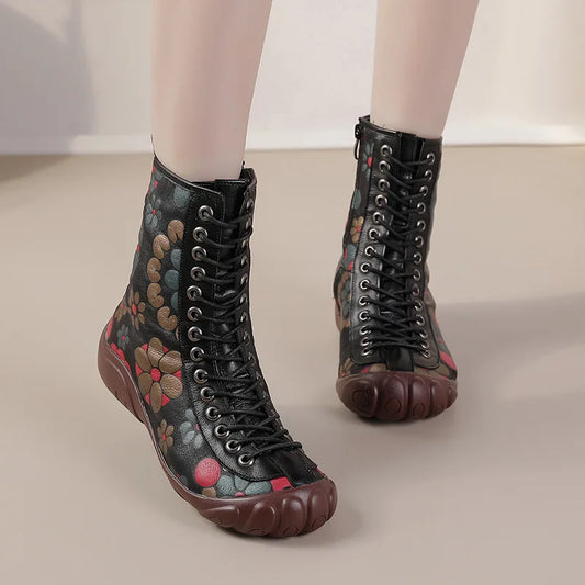 Boho-Chic Vintage-Stiefel mit zauberhaftem Blumenmuster