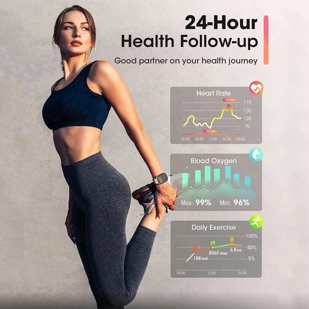 Smartwatch für Männer, Frauen, Senioren - Herzfrequenz, Sauerstoffgehalt im Blut, Bewegung, Schlaf, Bluetooth-Anruffunktion