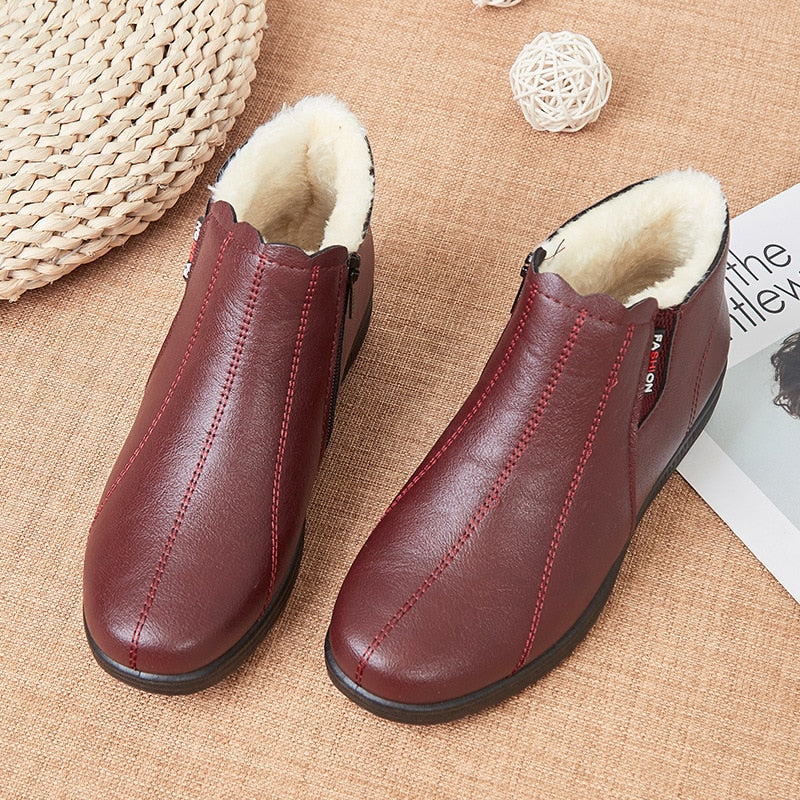 Vintage-Schneestiefel aus Leder für Damen