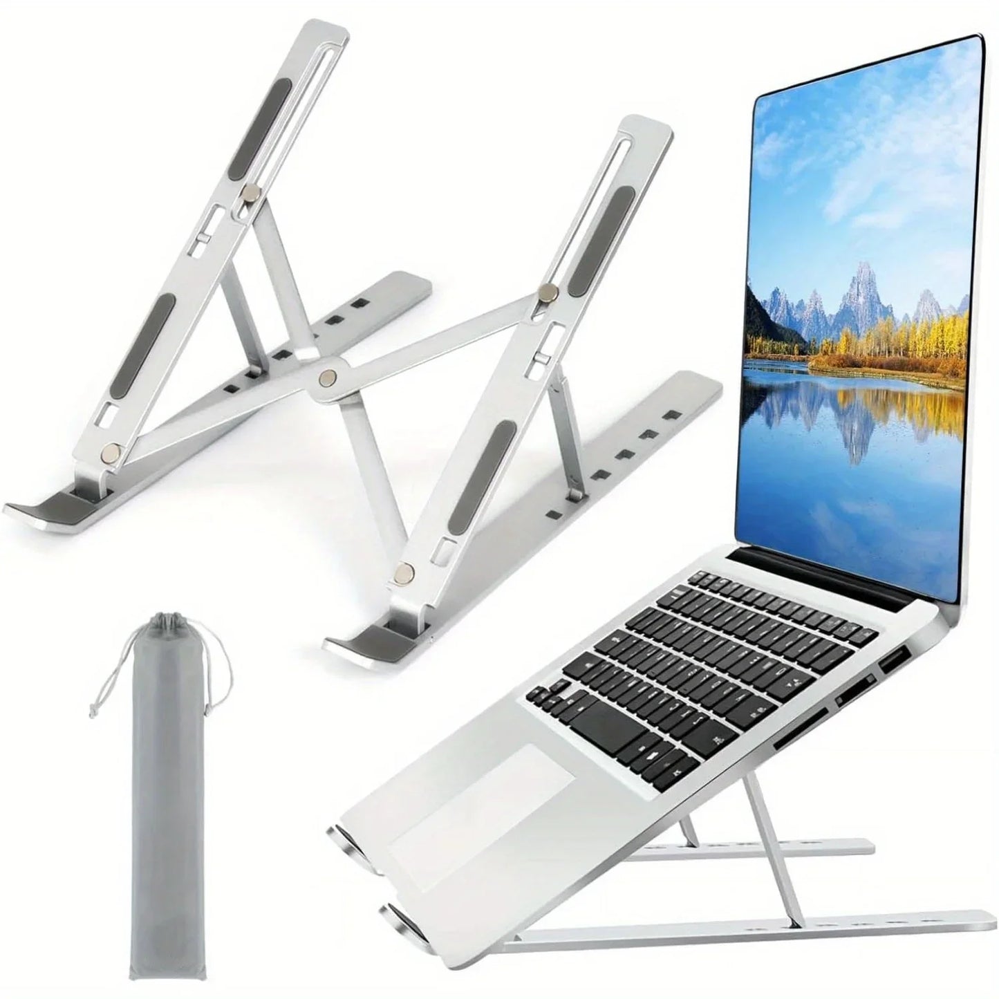 Verstellbarer Aluminium-Laptopständer – 6 Stufen, faltbar, tragbar, mit verbessertem Belüftungsdesign für 8–16” Laptops