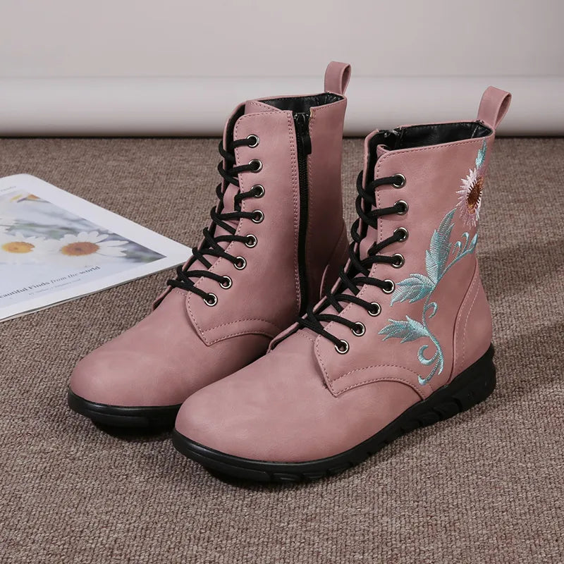 Elegante Damenstiefel mit Sonnenblumen-Motiv