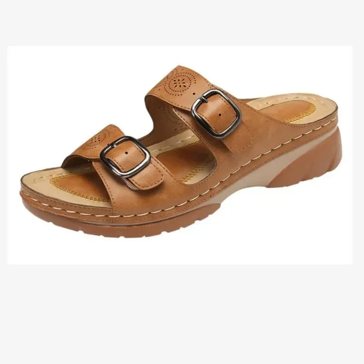 Stylische und bequeme orthopädische Damensandale mit Doppelschnalle