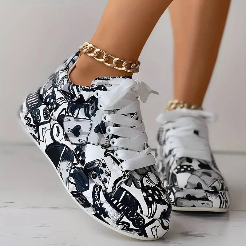 Schöne orthopädische Schuhe für Frauen - Stylisches Graffiti-Design