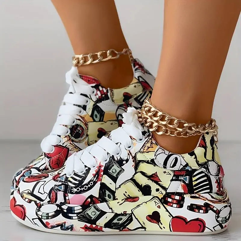 Schöne orthopädische Schuhe für Frauen - Stylisches Graffiti-Design