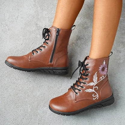 Elegante Damenstiefel mit Sonnenblumen-Motiv