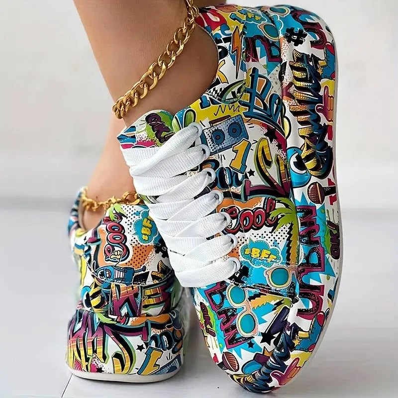 Schöne orthopädische Schuhe für Frauen - Stylisches Graffiti-Design