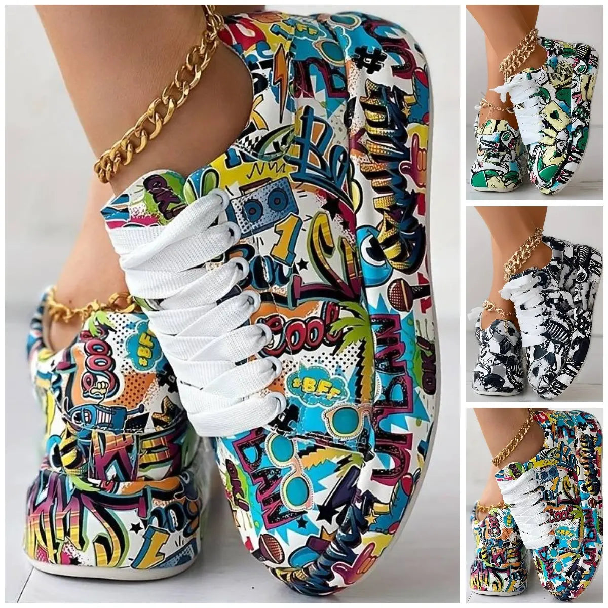 Schöne orthopädische Schuhe für Frauen - Stylisches Graffiti-Design