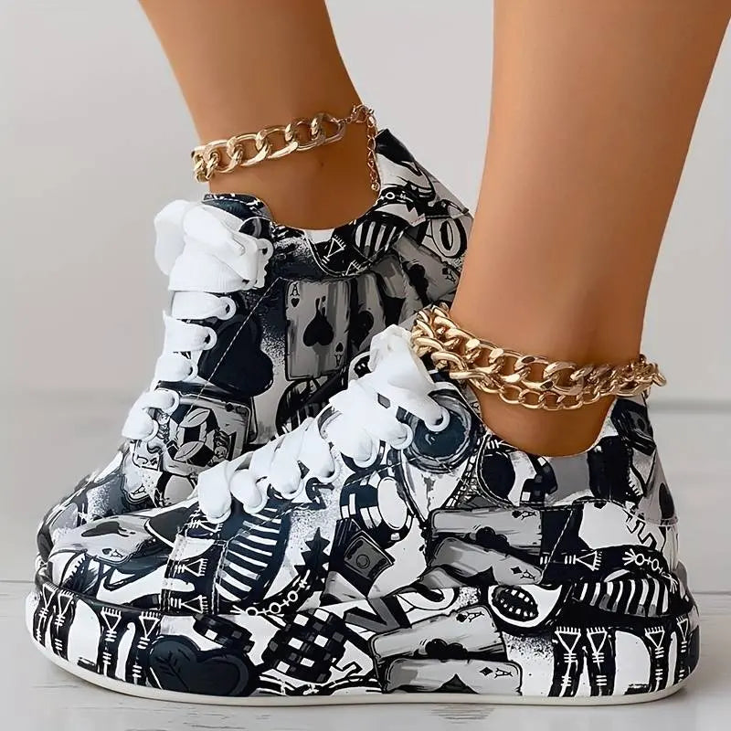 Schöne orthopädische Schuhe für Frauen - Stylisches Graffiti-Design