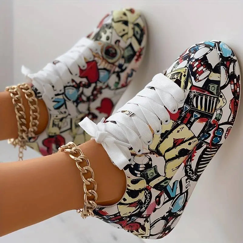 Schöne orthopädische Schuhe für Frauen - Stylisches Graffiti-Design