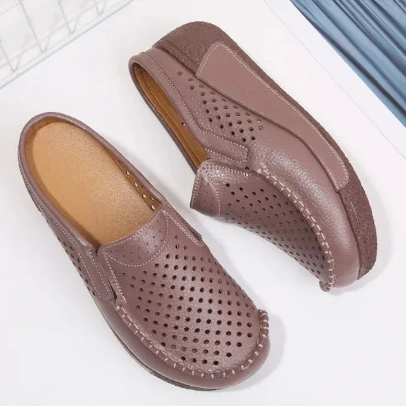 Orthopädische Mokassin-Pantoletten für Damen mit Keilabsatz