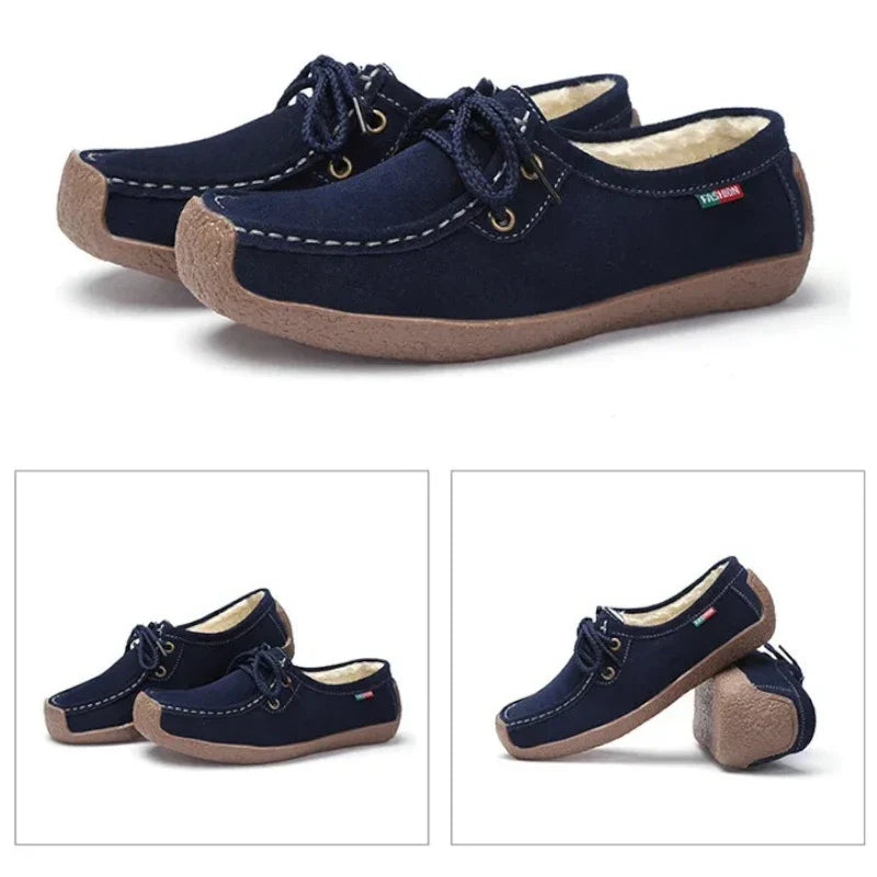 Orthopädischer Mokassin für Damen aus Wildleder mit Schnürsenkeln