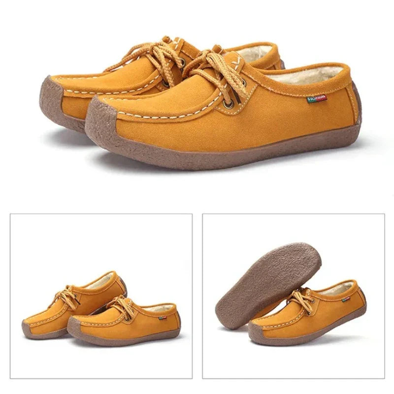Orthopädischer Mokassin für Damen aus Wildleder mit Schnürsenkeln