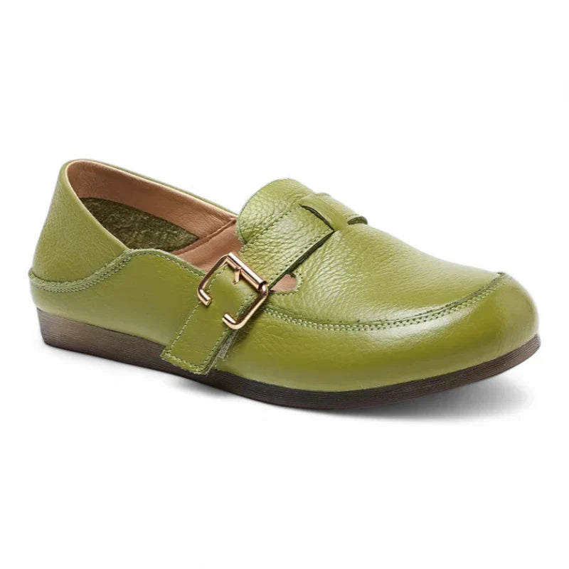 Orthopädischer Ledermokassin für Damen mit Gürtelschnallen