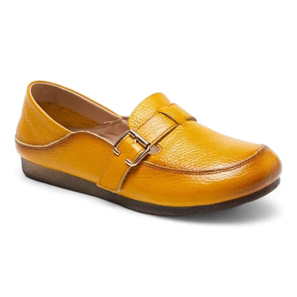 Orthopädischer Ledermokassin für Damen mit Gürtelschnallen
