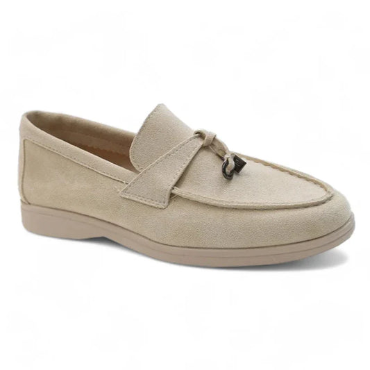 Orthopädischer Damenmokassin mit abgerundeter Spitze aus Wildlederimitat