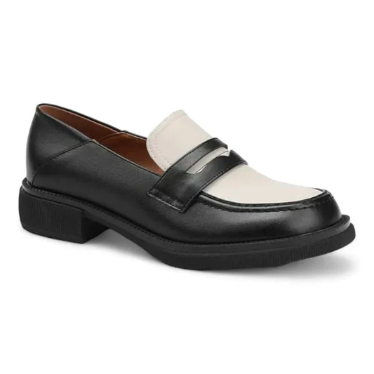Eleganter zweifarbiger Damenmokassin mit orthopädischem Komfort und stylishen Absatz