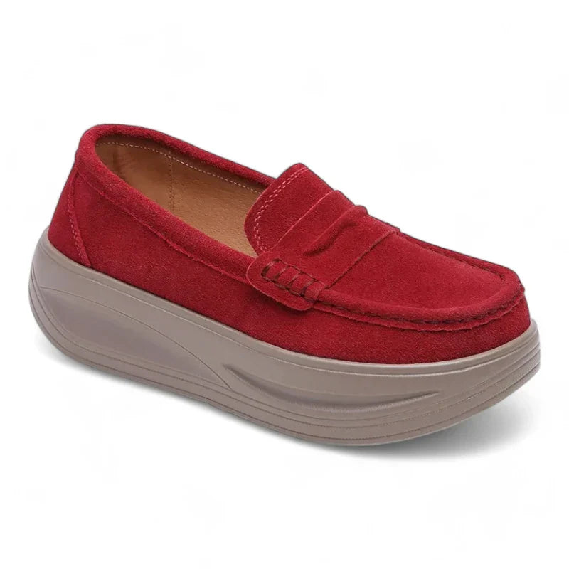 Orthopädischer Mokassin für Damen mit Keilabsätzen aus Wildlederimitat