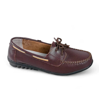 Orthopädische flache Ledermokassins für Damen mit Schnürsenkeln