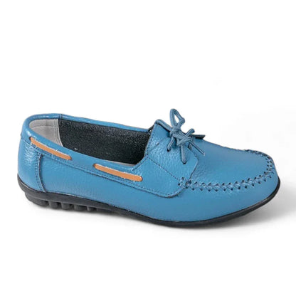 Orthopädische flache Ledermokassins für Damen mit Schnürsenkeln