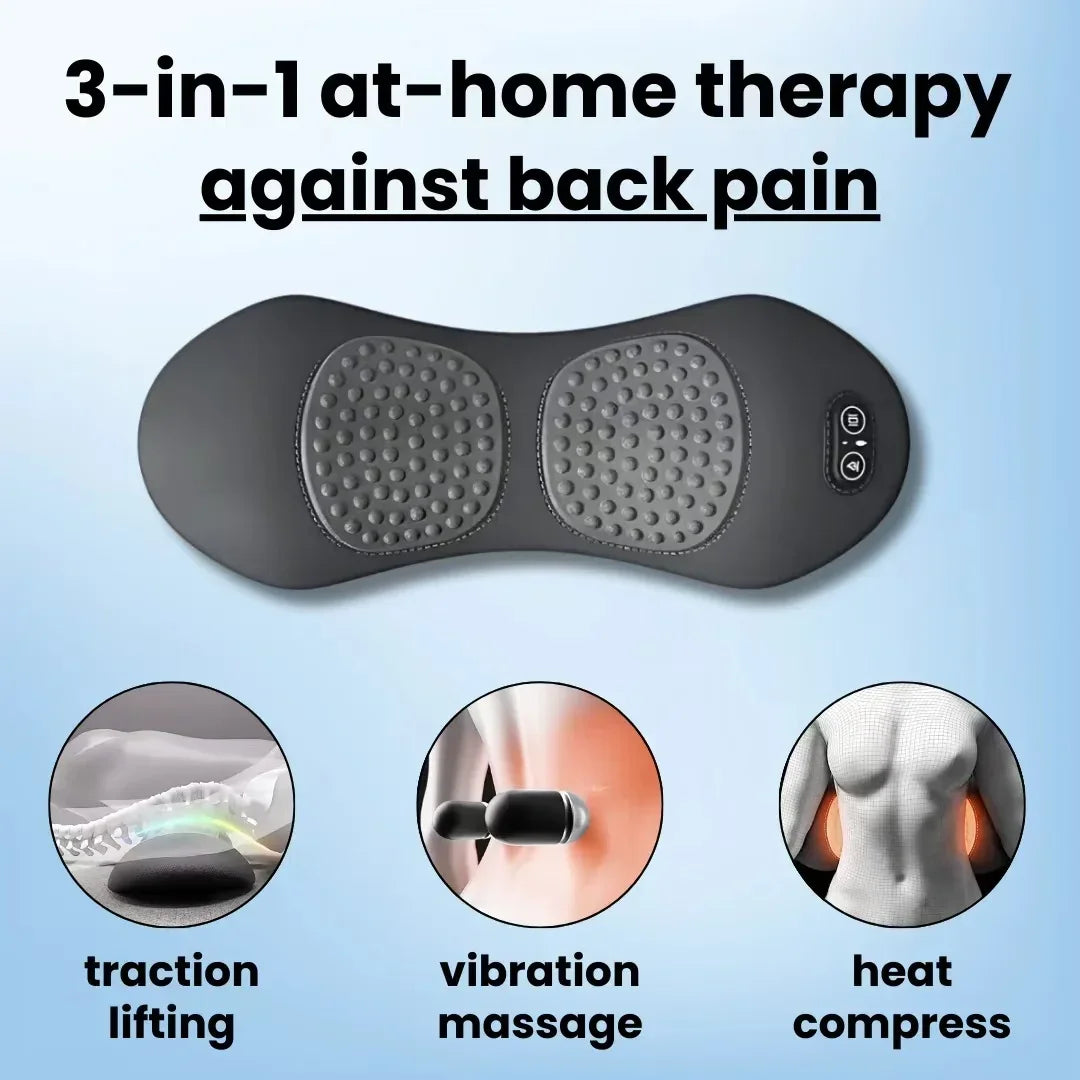 3-in-1 Massager für den unteren Rücken – Vibrationsmassage, Wärmetherapie und Wirbelsäulendehnung