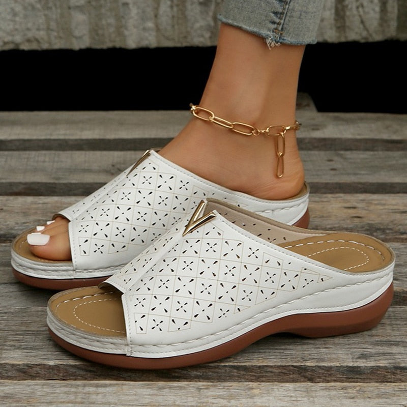 Damen-Sandalen mit Metallkeilabsatz – Panek