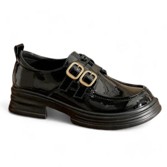 Orthopädischer Lack-Mokassin für Damen mit zwei Schnallen