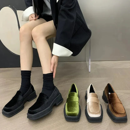 Eleganter Samt-Damenmokassin mit zeitgemäßer quadratischer Spitze für optimalen Komfort