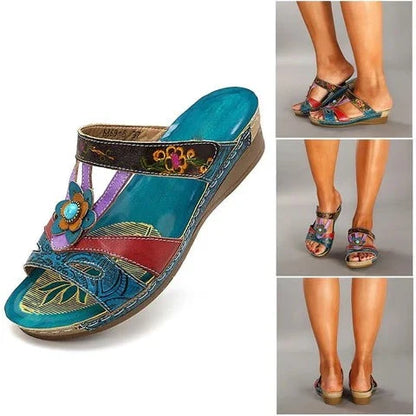 Stylische orthopädische Damensandalen mit blumigem Design