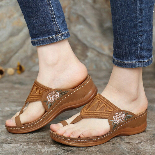 Blumen Orthopädische Sandalen mit Keilabsatz