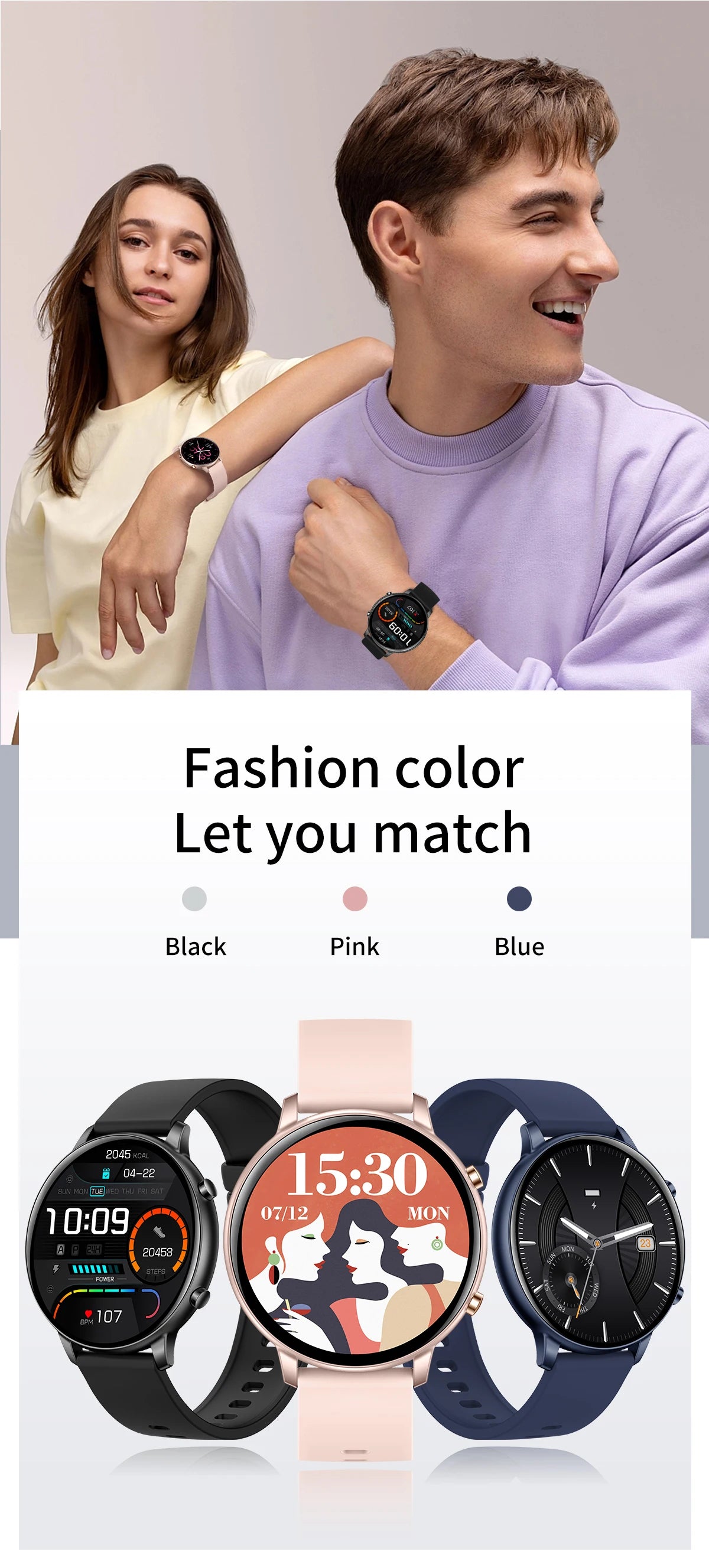 Stylische Smartwatch – Fitness-Tracker mit Herzfrequenz- und SpO2-Überwachung, IP67 wasserdicht, kompatibel mit Android und iPhone