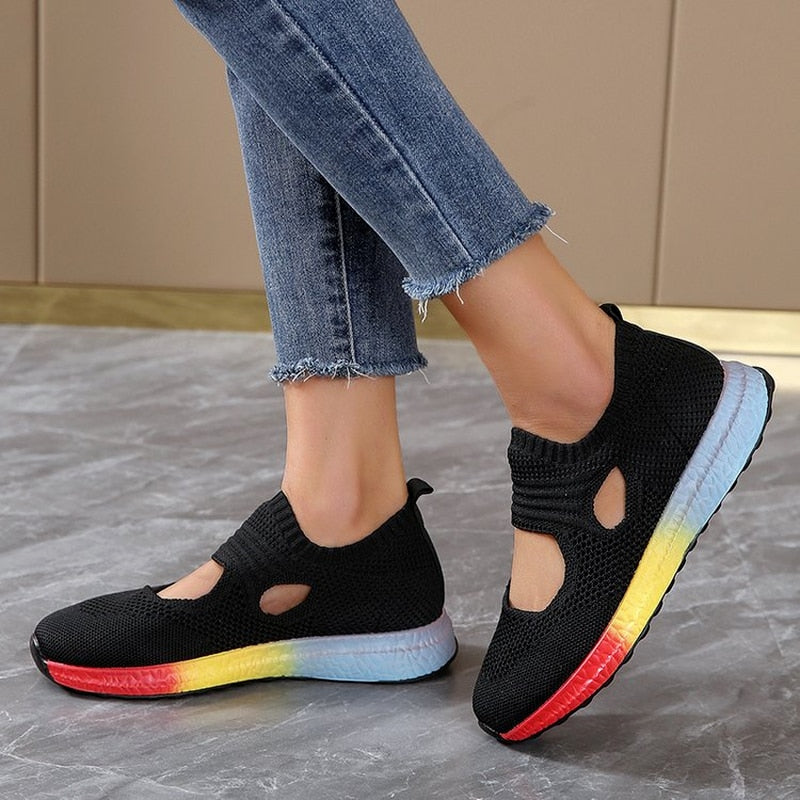 Orthopädische Mesh-Sneaker mit Regenbogensohle für Damen