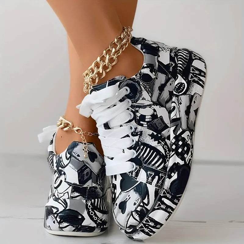 Schöne orthopädische Schuhe für Frauen - Stylisches Graffiti-Design