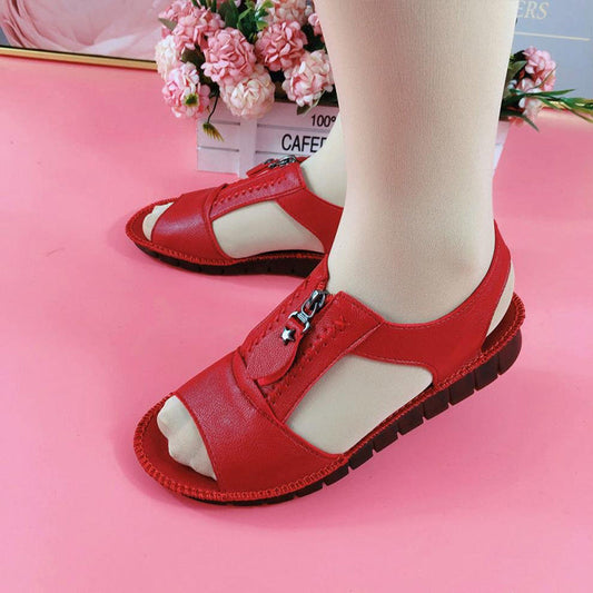 Bequeme und stylische orthopädische Sommersandalen für Damen aus hochwertigem Kunstleder mit flacher Sohle
