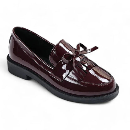 Elegante orthopädische Lackmokassins für Damen mit stilvollen Schleifen